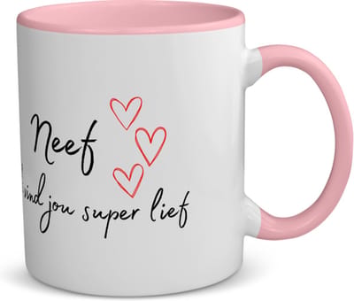 Akyol - neef ik vind jou super lief koffiemok - theemok - roze - Neef - de liefste neef - verjaardag - cadeautje voor neef - neef artikelen - kado - geschenk - 350 ML inhoud