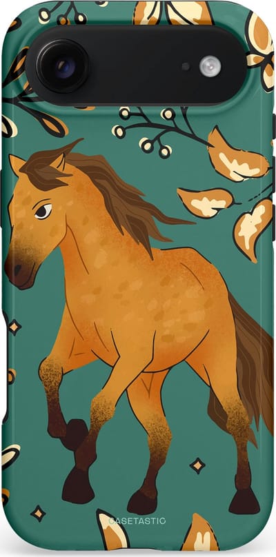 Casetastic hoesje geschikt voor Apple iPhone Air - MagSafe - Dubbellaagse bescherming - Groene bruine Paarden elegantie - Paris - Fashion Case - Petrol Donkergrijs Bruin Okergeel