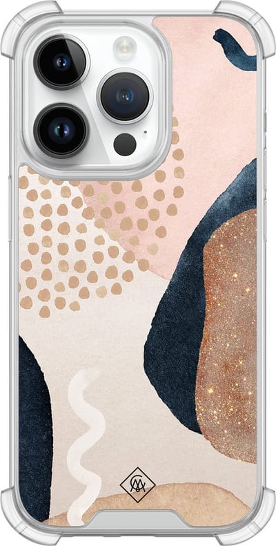 Casimoda® hoesje - Geschikt voor iPhone 14 Pro - Abstract Dots - Shockproof case - Extra sterk - Siliconen/TPU - Bruin/beige, Transparant