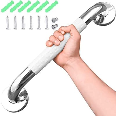 PromoHome Badveiligheidshandgreep - 40 cm RVS Antislip Douchegrijpstang - Veiligheidssteun voor Ouderen en Gehandicapten - Wit - Inclusief Montagemateriaal