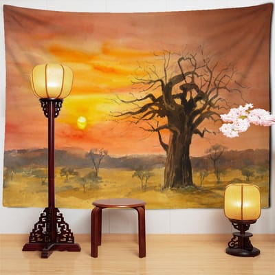 Prachtig Modern Landschap Olieverf Wandtapijt Muurhanger Psychedelische Kunst Boho Esthetiek Kamer Tv Achtergrond Decor 95x70cm orange