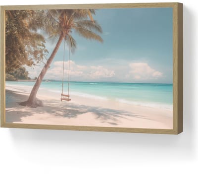 Wandlamp 60x40 cm - Oplaadbaar - Palmboom - Schommel - Strand - Lucht - Wandlampen binnen woonkamer - Slaapkamer lamp - Decoratieve nachtlamp - Vloerlamp draadloos