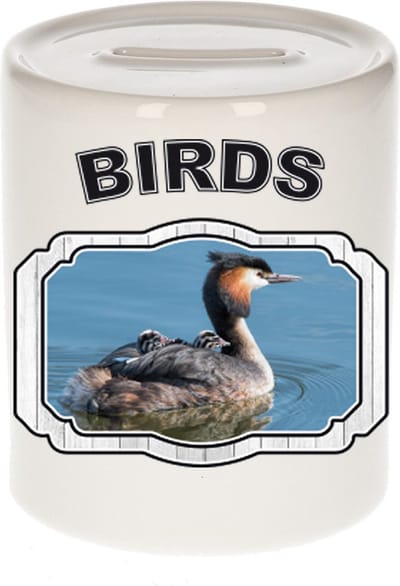 Dieren liefhebber fuut vogel spaarpot 9 cm jongens en meisjes - keramiek - Cadeau spaarpotten vogels liefhebber