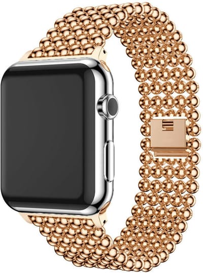 Strap-it Stalen Parel schakel band - Geschikt voor Apple Watch bandje - Series 1/2/3/4/5/6/7/8/9/10/11/SE/SE2/SE3 - Rose Gold - RVS band met parel patroon - Metalen iWatch bandje maat: 38 / 40 / 41 / 42mm