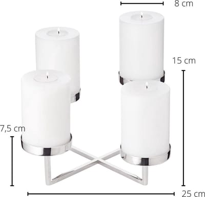 Adventskrans Kaarsenhouder Pamplona (25 x 25 cm, Hoogte 14 cm) Roestvrij staal - Kaarsenhouder, Zilveren Kaarsenhouder voor Pijlerkaarsen - Tafeldecoratie, Zilveren Decoratie voor Kaarsen, voor