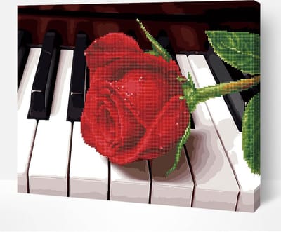 Schilderen Op Nummer Volwassenen DIY Hybrid Paint By Number Diamond Painting - Compleet Hobby Pakket op Frame met Vernis - ®Arty Bee - Piano Rose - 40x50cm