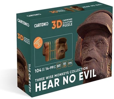 CARTONIC- THREE WISE MONKEYS: HEAR NO EVIL - 3d puzzel- DIY- puzzel- ecologisch- cadeau-kado- kinderen en volwassenen- 3D