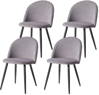 NaevaMi Eetkamerstoelen - Eetkamerstoelen Set van 4 - Vintage Stoelen – Fauteuils – Zittingen – Relax Stoelen – Metalen Poten met Antislip Bescherming – Zacht Fluwelen Velours Bekleding – Comfortabele Sponsvulling – Max. 150kg - Grijs