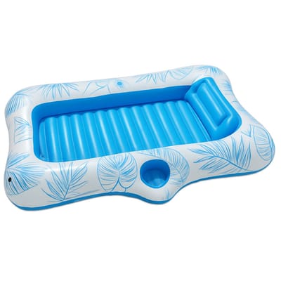 Opblaasbaar zwembadluchtbed met bekerhouder, opblaasbaar zwembad in zeemeerminnenstaartvorm, zomer, zwembad, speelgoed, draagbaar, grote opblaasbare bruining, zwembad, outdoor, drijvende - blauw blad