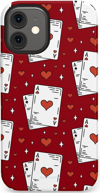 Casetastic hoesje geschikt voor Apple iPhone 12 Mini - Dubbellaagse bescherming - Kaarten Aas - Fashion Case - Bordeaux Wit Zilver