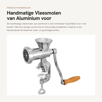 Dailygoods- Vleesmolen Handmatig - Aluminium Vleesmolen - Roestvrij Staal - Ruimtebesparend - Veilig en Robuust - Eenvoudige Bediening - Vleesfabriek