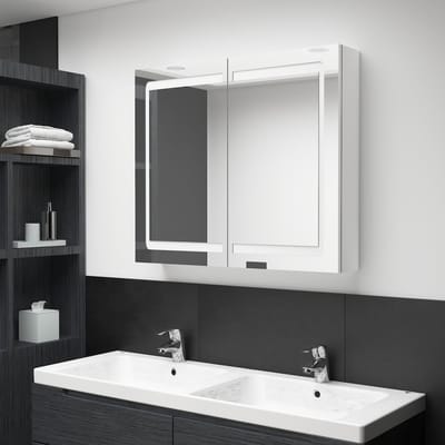 vidaXL - Badkamerkast - met - spiegel - en - LED - 80x12x68 - cm - glanzend - wit