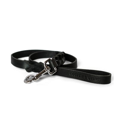 Cooper & Quint Twisted - Hondenriem gevlochten leer - Zwart - 105cm - Zilver