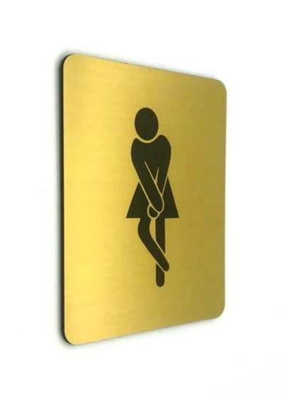 Deurbordje Toilet - WC bordjes - Tekstbord WC - Toilet bordje - WC - Bordje - WC Dames Hoge Nood - Vrouw - Geborsteld Goud Look - Pictogram - incl. 3M-tape plakstrip - 10 cm x 12 cm x 1,6 mm - 5 Jaar Garantie