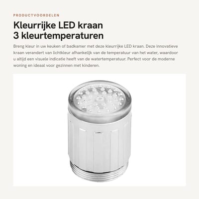 Dailygoods - Kleurrijke LED kraan - 3 kleurtemperaturen - Temperatuurgevoelig - Roestvrij staal - Keuken en badkamer - LED verlichting