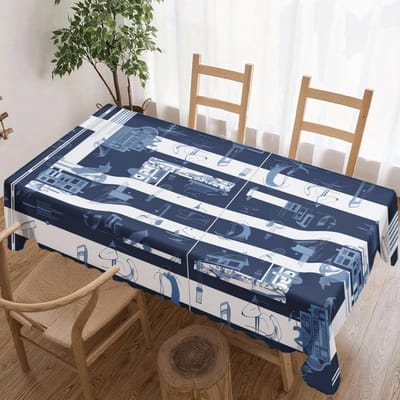 Nautisch Blauwdruk Rechthoekige Tafelkleed voor Tafeldecoratie Keuken Eetkamer Waterdicht Herbruikbaar Tafelkleed voor Tafels Binnen Buiten 140x140cm