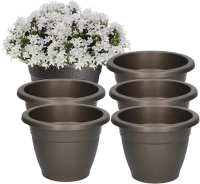PlasticForte Plantenpot - 6x - antraciet - 14 cm - 1L - kunststof - voor buiten