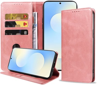 Geschikt voor Samsung Galaxy S25 FE Telefoonhoesje Kunstleer met Magnetische sluiting en Pasjeshouder Bookcase met Klepje - Walletcase with Cardslot - Rosé Goud - Smartphonica geschikt voor Samsung Galaxy S25 FE