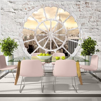 98cm X 70cm - Zelfklevend fotobehang -  New York , Uitzicht door een raam , Premium Print, Instructie bijgesloten, zeer eenvoudig aan te brengen, geen behangtafel nodig