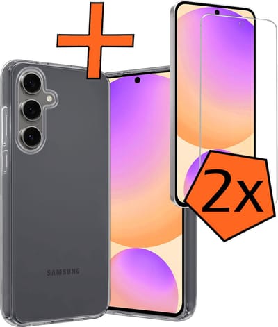 Hoes - Met 2x Screenprotector - Geschikt voor Samsung Galaxy S24 FE - Sterk & Shockproof - Back Cover - Siliconen Case - Telefoon Hoes - Transparant