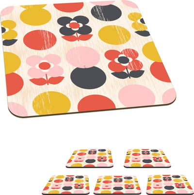 Onderzetters voor glazen - Retro - Design - Bloemen - Pastel - 10x10 cm - Glasonderzetters - 6 stuks