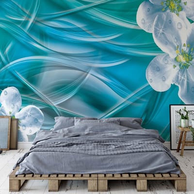 Fotobehang - Vlies Behang - Druppels op magnolia bloemen - 416 x 290 cm