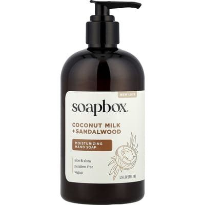 Soapbox, liquid hand soap, with aloe and shea butter, coconut milk and sandalwood, 12 fl oz (354 ml) gray
