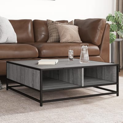vidaXL - Salontafel - 80x80x30 - cm - bewerkt - hout - en - metaal - grijs - sonoma