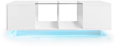 Salontafel met ledverlichting, hoogglans tafelblad, 120 x 50 x 38,5 cm,glazen bovenblad,wit
