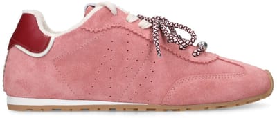Manfield - Dames - Roze suède sneakers met dubbele vetersluiting - Maat 36