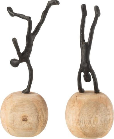 J-Line decoratie Figuur Staand Op Voet - hout/aluminium - zwart - 2 stuks