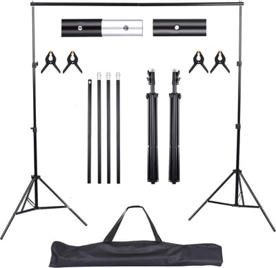 Achtergrondstandaard, 2 x 3 m, verstelbare achtergrondsteunsysteem, set greenscreen standaard, fotoachtergrond standaard, achtergrond frame met 4 stuks ederklemmen voor fotografie, video, portret.