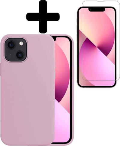 Hoesje - Met Screenprotector - Geschikt voor Apple iPhone 13 Mini - Sterk & Shockproof - Back Cover - Siliconen Case - Telefoon Hoes - Telefoonhoesjes - Lila