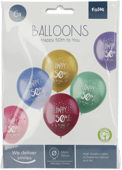Folat - ballonnen Shimmer 50 Jaar Meerkleurig 33 cm - 6 stuks