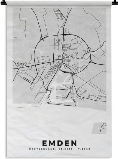 Wandkleed - Wanddoek - Stadskaart - Emden - Kaart - Duitsland - Plattegrond - 120x180 cm - Wandtapijt