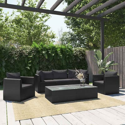 vidaXL - 7-delige - Loungeset - met - kussens - poly - rattan - zwart