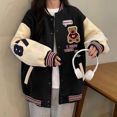 Nieuw Retro Beer Baseball Uniform voor Herfst en Winter voor Dames met Niche Design High Street Losse Casual College Stijl Jas XL beige