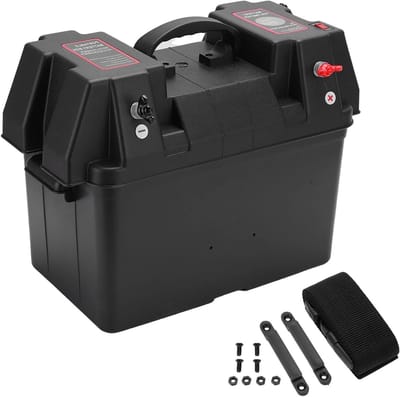 Accubak Boot - Maritieme Accubak - Stroomvoorziening Boot - Met Voltmeter - 43 x 35 x 28 cm - Zwart
