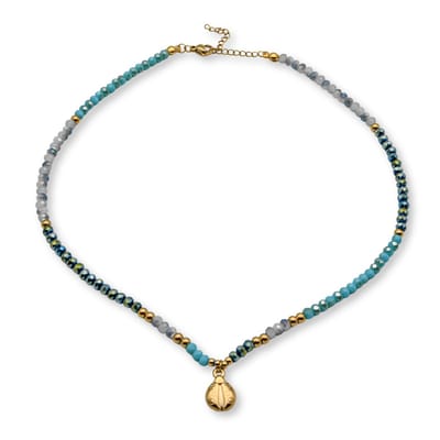 Marama - Ketting Lady Bug - kralen turkoois edelsteen - stainless steel - kleurrijk - tijdloos - nikkelvrij - hanger lieveheersbeestje - verstelbaar - damesketting