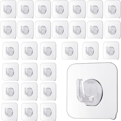 30 Stuks Transparante Plakhaakjes voor Wandbevestiging - Ideaal voor Keuken, Badkamer en Deur zonder Boren