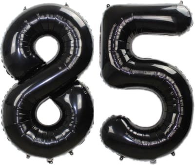 Folie Ballon Cijfer 85 Jaar Zwart Verjaardag Versiering Helium Cijfer Ballonnen Feest versiering Met Rietje - 86Cm
