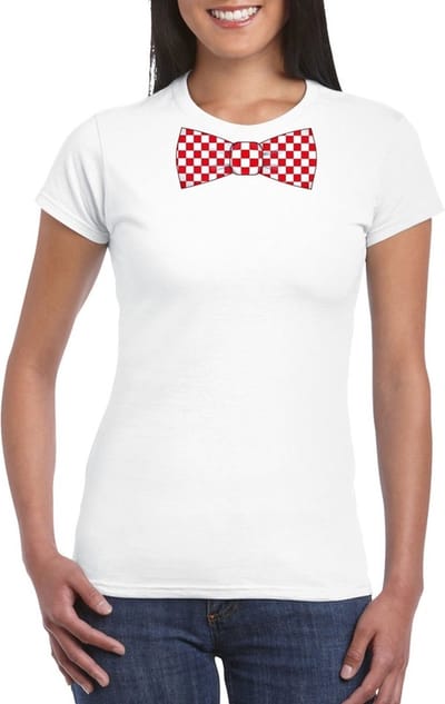 Wit t-shirt met Brabant strikje dames - Carnaval shirts S