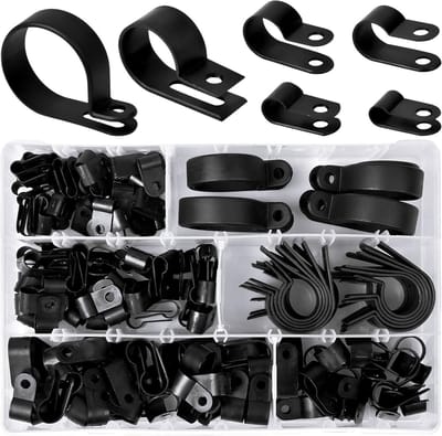 Nylon Kabelclips Set van 200 Stuks, P-Type R-Clips voor Kabelbeheer, Inclusief 6 Maten en Opbergdoos voor Kabels, Draden en Slangen