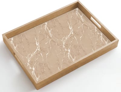 Dienblad hout 50x35 cm - Schootdienblad - Beige - Marmer - Organisch - Wit - Borrelplank rechthoek - Plateau dienbladen