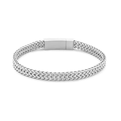 Frank 1967 7FB-0578 Stalen Armband - Heren - Dubbele Vossenstaart - Staal - Geborsteld - 6,1 mm Breed - 3,1 mm Dik - 20 cm Lengte - Zilverkleurig