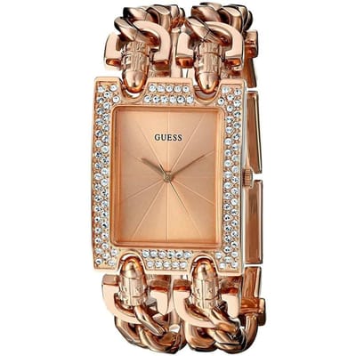 Dames mode kwartshorloge vierkante kast Sprankelende en luxueuze met diamanten bezette wijzerplaat. Perfect voor op reis, feesten, cadeaus en dagelijkse outfits W0072L3 beige