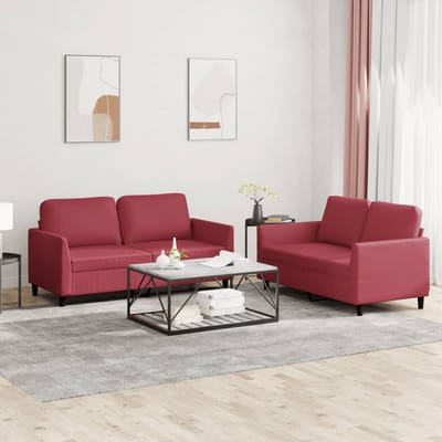 vidaXL - 2-delige - Loungeset - met - kussens - kunstleer - wijnrood