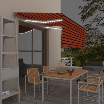 vidaXL - Luifel - met - rolgordijn, - LED - en - windsensor - 3,5x2,5 - m - oranje - bruin
