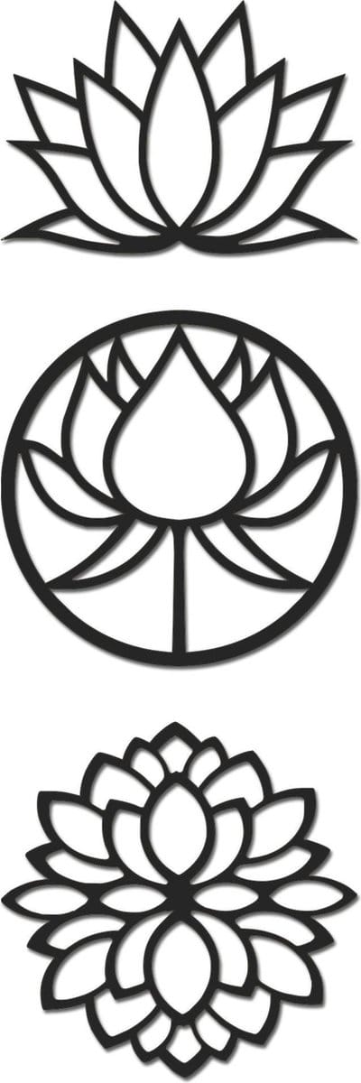 Hout-Kado - Lotus Bloemen Set - Large - Zwart - Geometrische dieren en vormen - Hout - Lasergesneden- Wanddecoratie