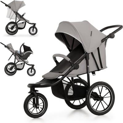 Kinderkraft HELSI 2 All-Terrain Wandelwagen – Tot 27 kg – 3 Grote Opblaasbare Wielen – Vering & Travel System Compatibel – Grijs